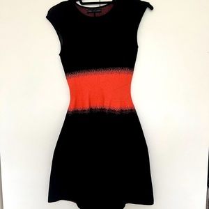 RVN Black and Coral Knit Cap Sleeve Dress
